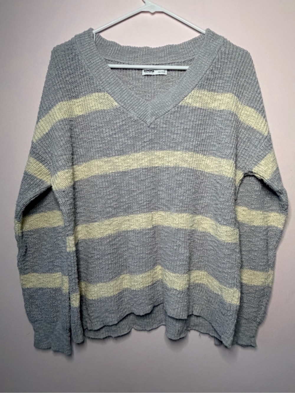 Sonoma Striped V-Neck Cotton Sweater Large